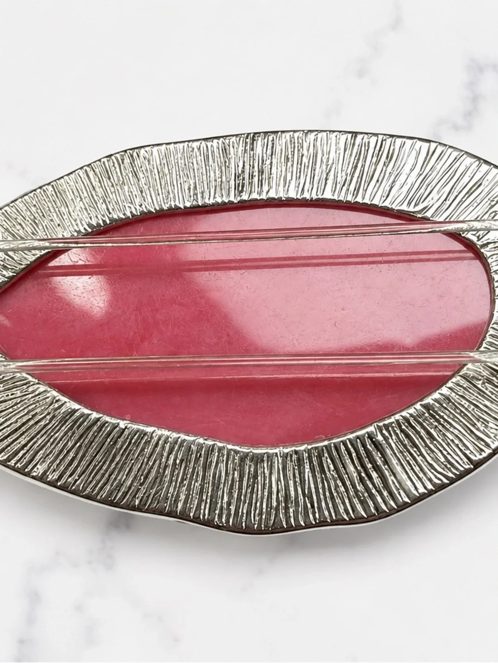 Vtg Red Oval Stone Silver Tone Hinged‎ Bangle Bracelet Statement Jewelry 90s Y2K